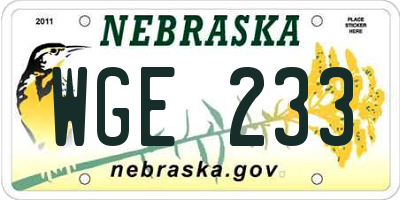 NE license plate WGE233