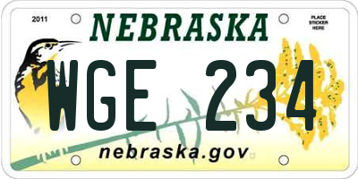 NE license plate WGE234