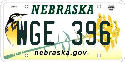 NE license plate WGE396