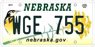 NE license plate WGE755