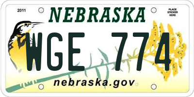 NE license plate WGE774