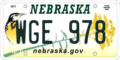 NE license plate WGE978