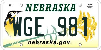 NE license plate WGE981