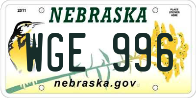 NE license plate WGE996