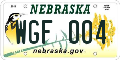 NE license plate WGF004