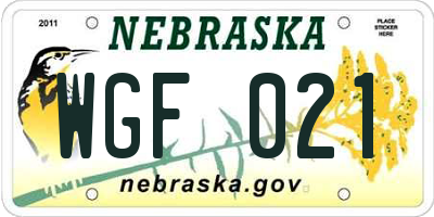 NE license plate WGF021