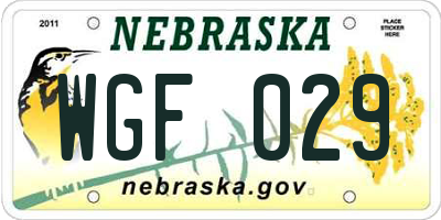NE license plate WGF029