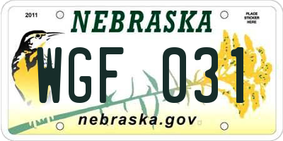 NE license plate WGF031