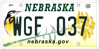 NE license plate WGF037