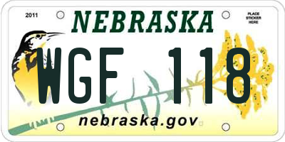 NE license plate WGF118