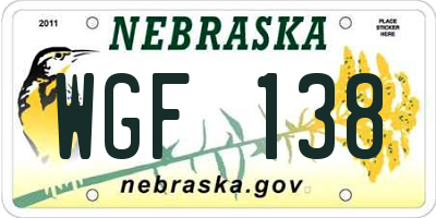 NE license plate WGF138