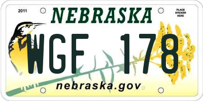NE license plate WGF178