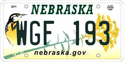 NE license plate WGF193