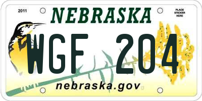 NE license plate WGF204