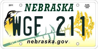 NE license plate WGF211