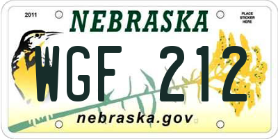 NE license plate WGF212