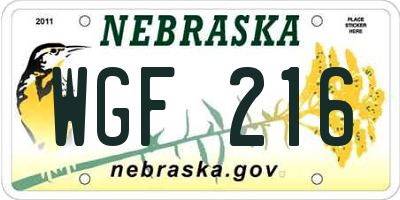NE license plate WGF216