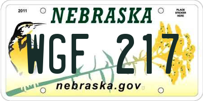 NE license plate WGF217