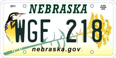 NE license plate WGF218