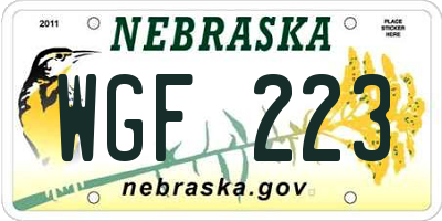 NE license plate WGF223
