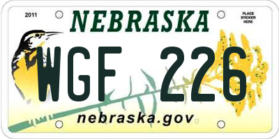 NE license plate WGF226