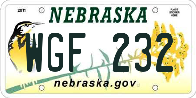 NE license plate WGF232
