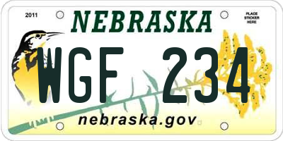NE license plate WGF234