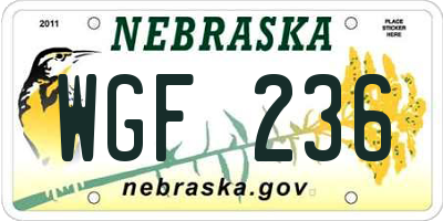 NE license plate WGF236