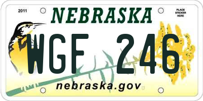 NE license plate WGF246