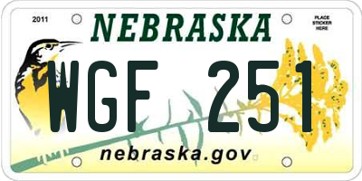 NE license plate WGF251
