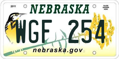 NE license plate WGF254