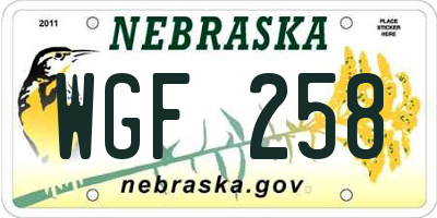 NE license plate WGF258