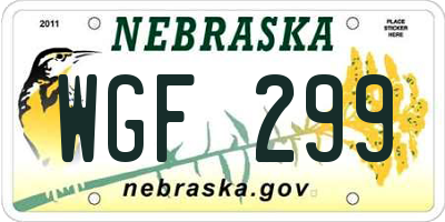 NE license plate WGF299