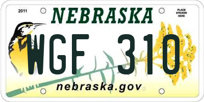 NE license plate WGF310