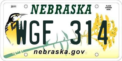 NE license plate WGF314