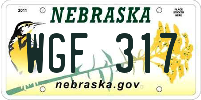 NE license plate WGF317