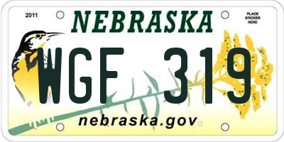 NE license plate WGF319
