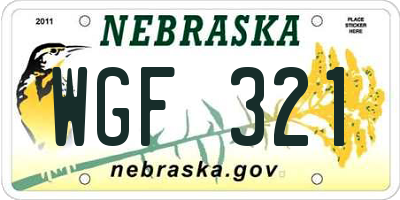NE license plate WGF321