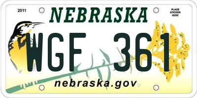NE license plate WGF361