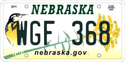 NE license plate WGF368