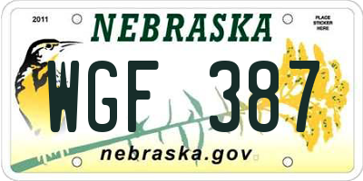 NE license plate WGF387