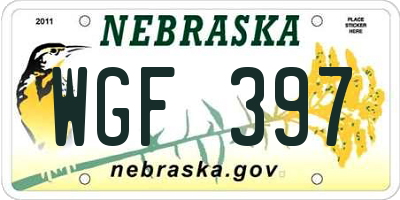 NE license plate WGF397