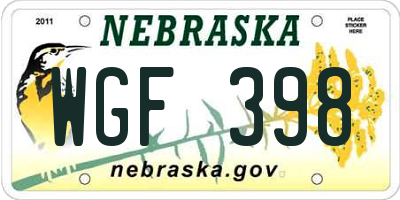 NE license plate WGF398