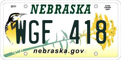 NE license plate WGF418