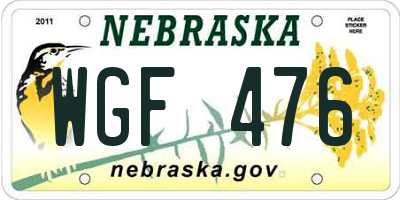 NE license plate WGF476