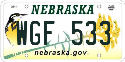 NE license plate WGF533