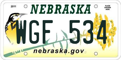 NE license plate WGF534