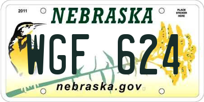 NE license plate WGF624