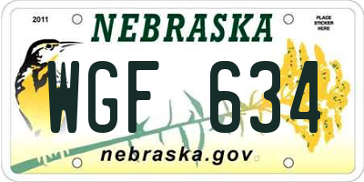 NE license plate WGF634