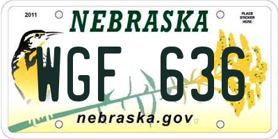 NE license plate WGF636